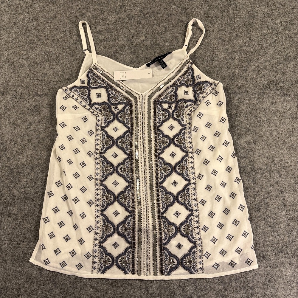 White House Black Market Top Womens XS White Beaded Event Holiday‎ Cami Tank
